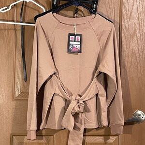 Women's Casual Tan Tie-Front Sweatshirt